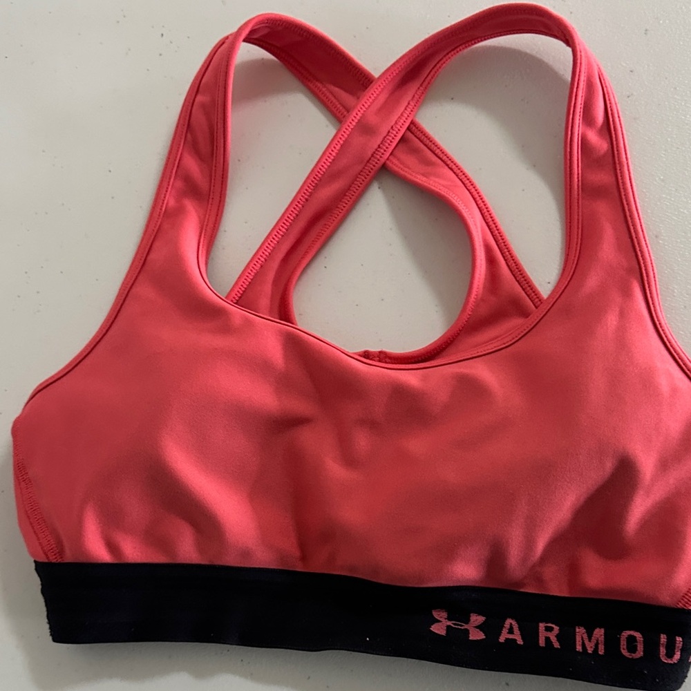 Under Armour Coral Pink Crossback Sports Bra with Black Band